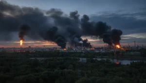 Пожежа на НПЗ Газпромнефть-ОНПЗ в Омську після удару українських дронів